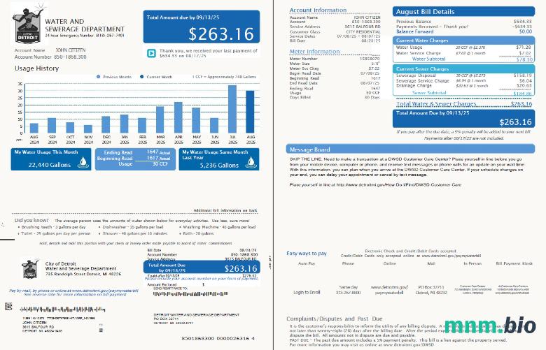 USA Detroit Water and Sewerage Department rachunek za media szablon w formacie Word i PDF, 2 strony, Wersja 5
